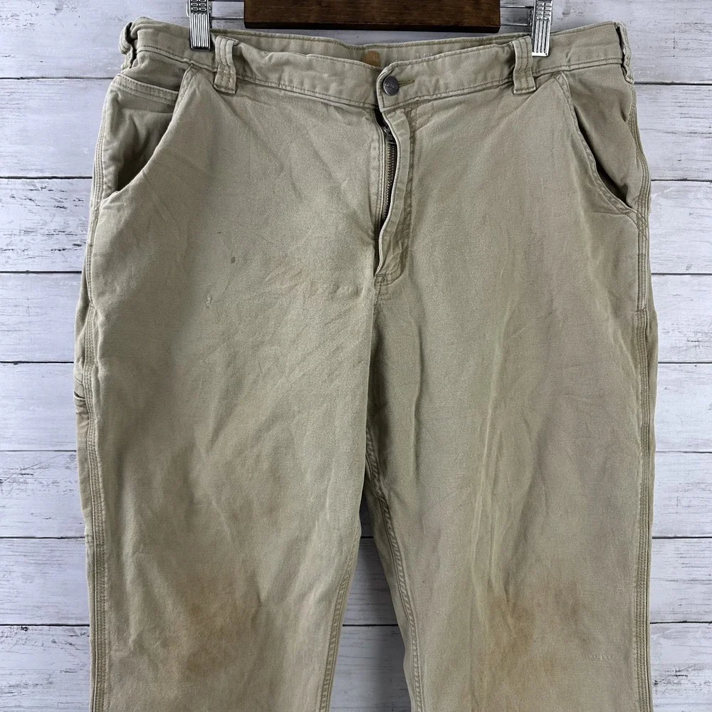 Carhartt Tan Relaxed Fit Pants Mens 40x30 rugged‎ canvas work utility (37x27)